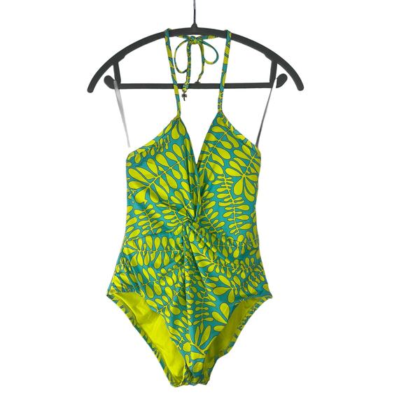 Trina Turk TRELLIS One Piece Aqua Yellow Swimsuit Twist Halter NWT $184 Sz 8 - Picture 3 of 8